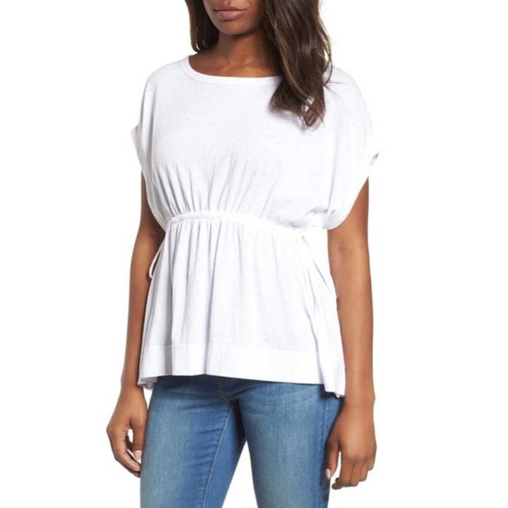 Caslon Tie Waist Peplum White Tee